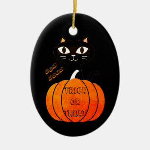 Orange & Black Cat Pumpkin Niedlich Spooky Hallowe Keramik Ornament