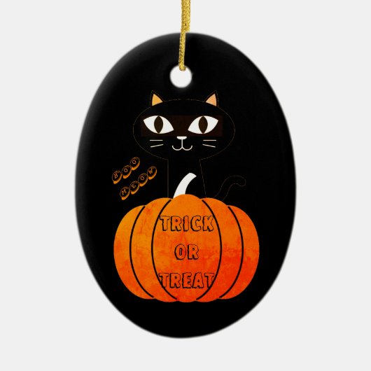 Orange & Black Cat Pumpkin Niedlich Spooky Hallowe Keramik Ornament (Vorne)