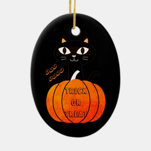 Orange & Black Cat Pumpkin Niedlich Spooky Hallowe Keramik Ornament (Hinten)