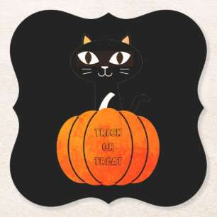 Orange Black Cat Pumpkin Spooky Creepy Halloween Untersetzer