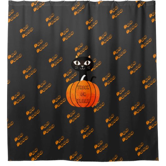 Orange Black Cat Pumpkin Trick oder Treat Hallowee Duschvorhang (Vorderseite)