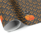 Orange Black Cat Pumpkin Trick oder Treat Hallowee Geschenkpapier (Rolleneckpunkt)