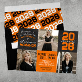 Orange & Black Chalkboard 3 Foto Abschluss Einladung