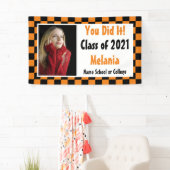 Orange Black Checkerboard Foto Abschluss Banner (Insitu)