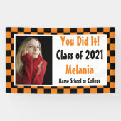 Orange Black Checkerboard Foto Abschluss Banner (Horizontal)