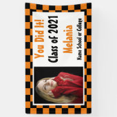 Orange Black Checkerboard Foto Abschluss Banner (Vertikal)