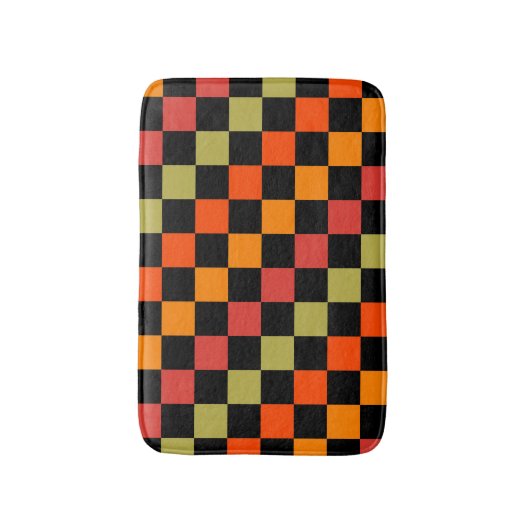 Orange Black Checkered Gingham Pattern Badematte (Vorderseite Vertikal)