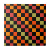 Orange Black Checkered Gingham Pattern Fliese (Vorderseite)