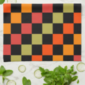 Orange Black Checkered Gingham Pattern Geschirrtuch (Gefaltet)
