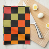 Orange Black Checkered Gingham Pattern Geschirrtuch (Viertel Falte)