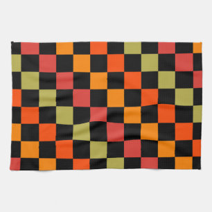 Orange Black Checkered Gingham Pattern Geschirrtuch