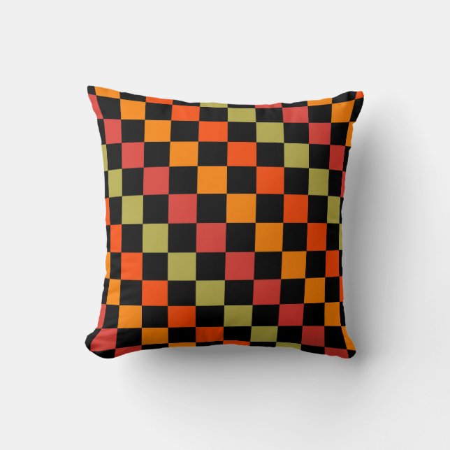 Orange Black Checkered Gingham Pattern Kissen (Vorderseite)