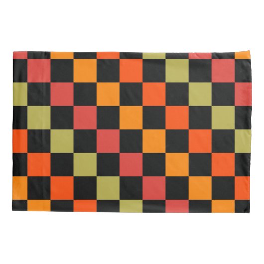 Orange Black Checkered Gingham Pattern Kissenbezug (Rückseite)