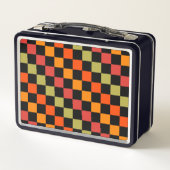 Orange Black Checkered Gingham Pattern Metall Brotdose (Rückseite)