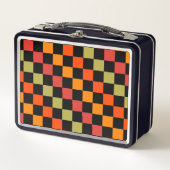 Orange Black Checkered Gingham Pattern Metall Brotdose (Vorderseite)