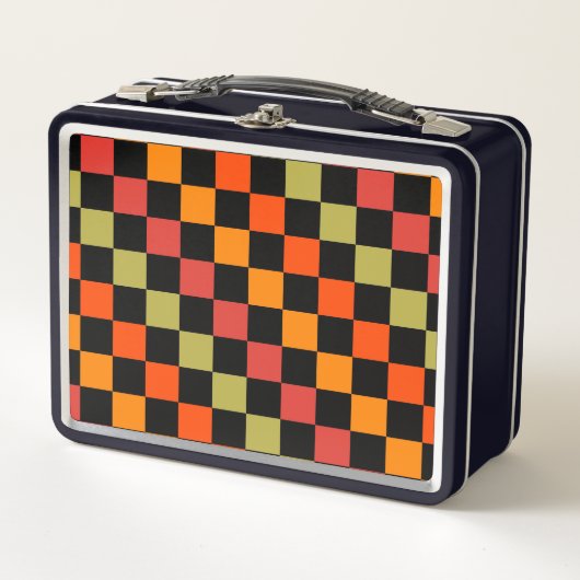 Orange Black Checkered Gingham Pattern Metall Brotdose (Vorderseite)
