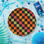Orange Black Checkered Gingham Pattern Pappteller (Party)
