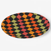 Orange Black Checkered Gingham Pattern Pappteller (Schrägansicht)