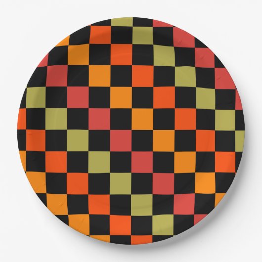 Orange Black Checkered Gingham Pattern Pappteller (Vorderseite)