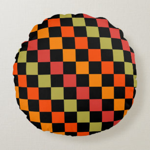 Orange Black Checkered Gingham Pattern Rundes Kissen