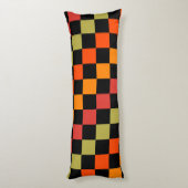 Orange Black Checkered Gingham Pattern Seitenschläferkissen (Rückseite (Vertikal))