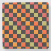 Orange Black Checkered Gingham Pattern Steinuntersetzer (Vorderseite)