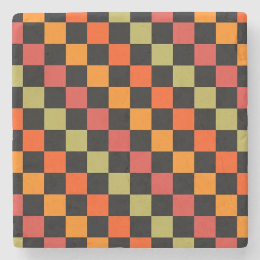 Orange Black Checkered Gingham Pattern Steinuntersetzer (Vorderseite)