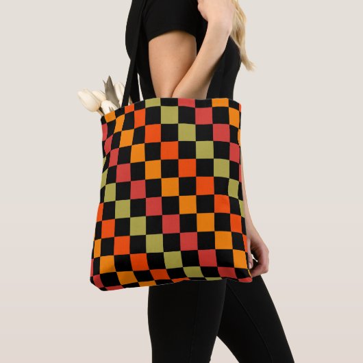 Orange Black Checkered Gingham Pattern Tasche (Von Nahem)
