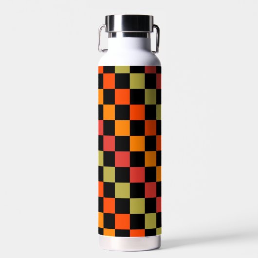 Orange Black Checkered Gingham Pattern Trinkflasche (Vorne)