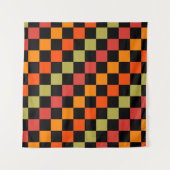 Orange Black Checkered Gingham Pattern Wandteppich (Vorderseite (Horizontal))