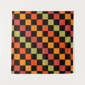 Orange Black Checkered Gingham Pattern Wandteppich (Vorderseite)