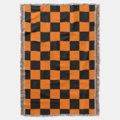 Orange Black Checkered Karo Pattern Decke (Vorderseite Vertikal)