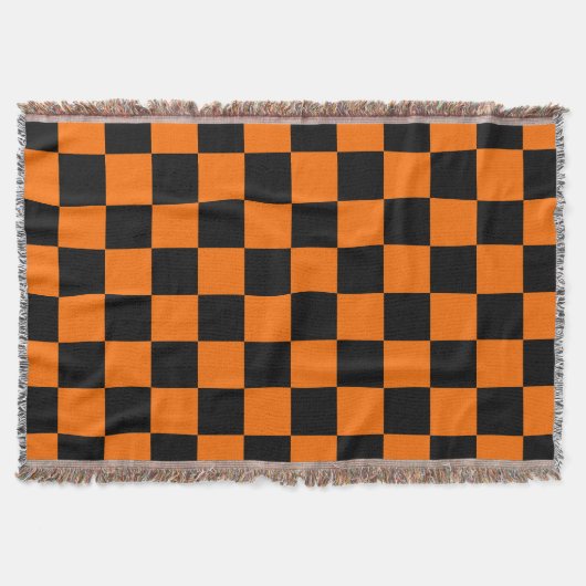 Orange Black Checkered Karo Pattern Decke (Vorderseite)