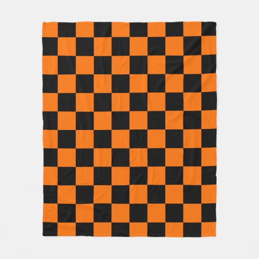 Orange Black Checkered Karo Pattern Fleecedecke (Vorderseite)