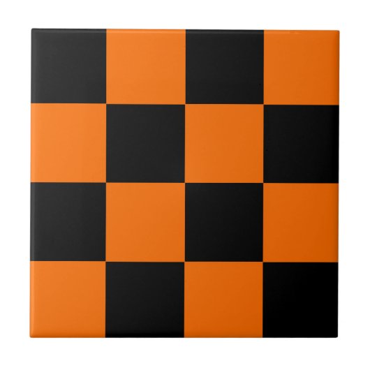 Orange Black Checkered Karo Pattern Fliese (Vorderseite)