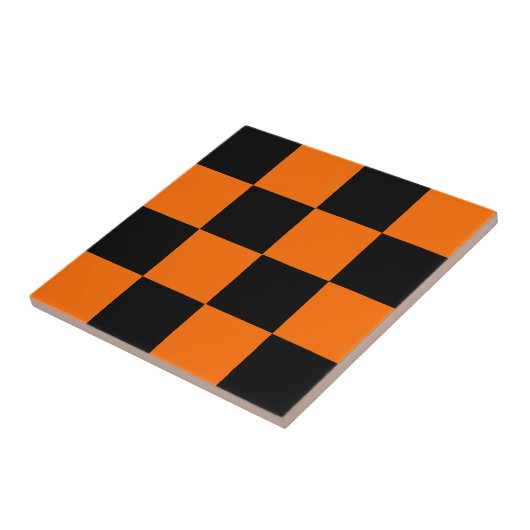 Orange Black Checkered Karo Pattern Fliese (Seite)