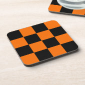 Orange Black Checkered Karo Pattern Getränkeuntersetzer (Linke Seite)