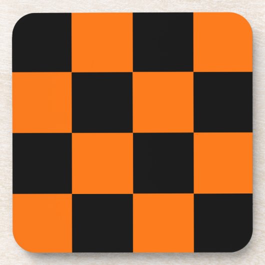 Orange Black Checkered Karo Pattern Getränkeuntersetzer (Vorderseite)