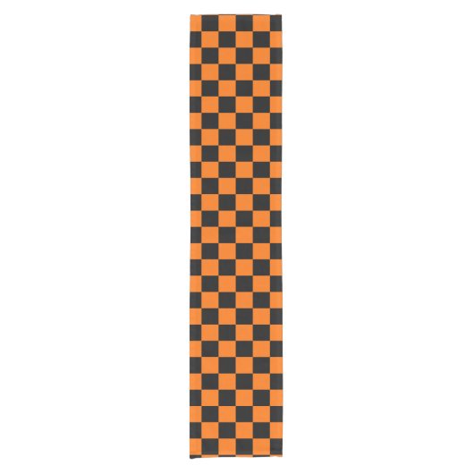 Orange Black Checkered Karo Pattern Kurzer Tischläufer (Vorderseite)