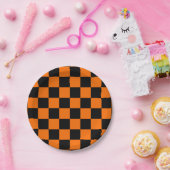 Orange Black Checkered Karo Pattern Pappteller (Party)