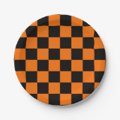 Orange Black Checkered Karo Pattern Pappteller (Vorderseite)