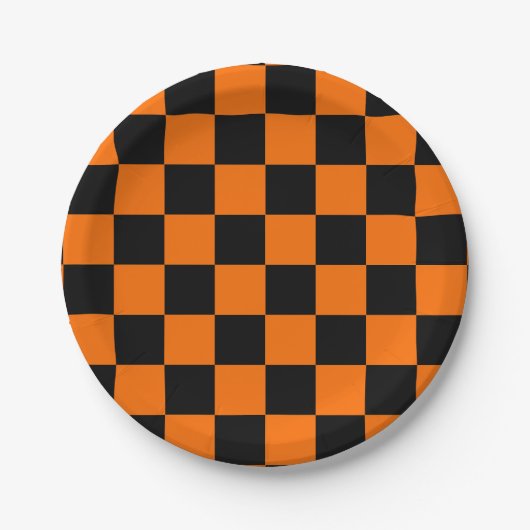 Orange Black Checkered Karo Pattern Pappteller (Vorderseite)