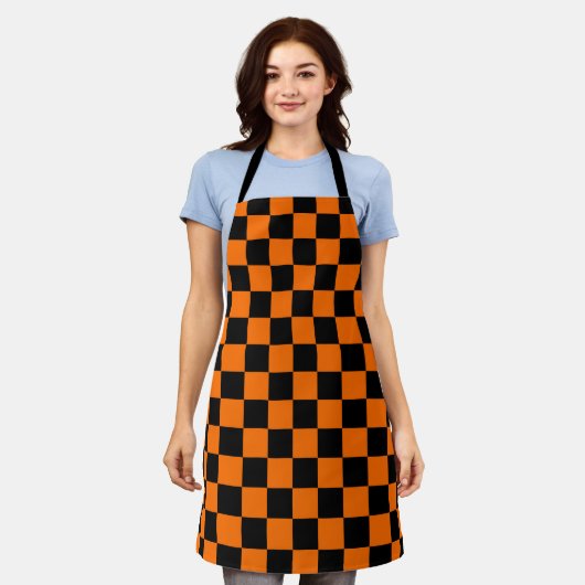 Orange Black Checkered Karo Pattern Schürze (Getragen)