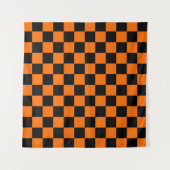 Orange Black Checkered Karo Pattern Wandteppich (Vorderseite (Horizontal))