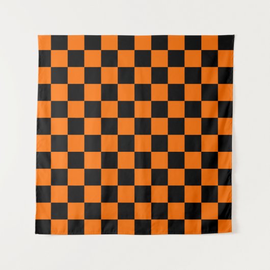 Orange Black Checkered Karo Pattern Wandteppich (Vorderseite (Horizontal))