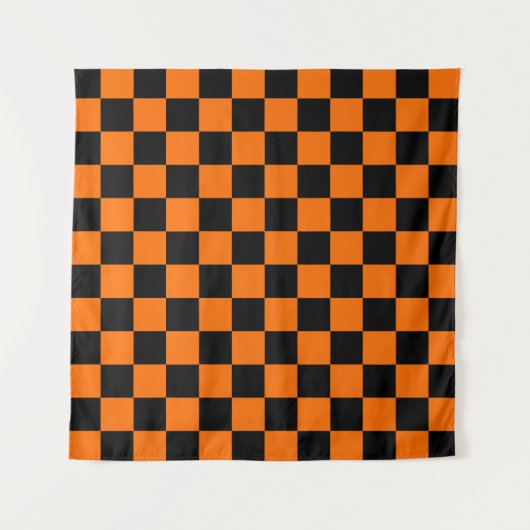 Orange Black Checkered Karo Pattern Wandteppich (Vorderseite)