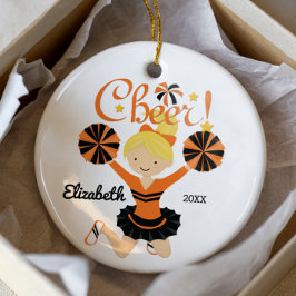 Orange & Black Cheer Blonde Cheerleader Ornament