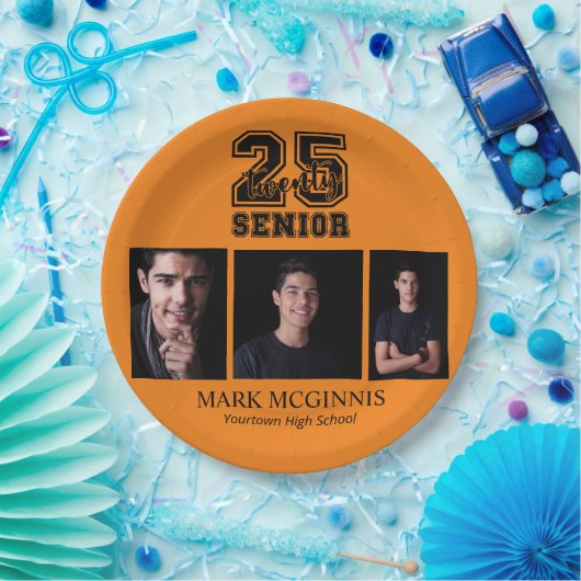 Orange Black Class 2025 Abschluss Foto Pappteller (Party)