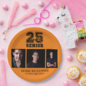 Orange Black Class 2025 Abschluss Foto Pappteller (Party)