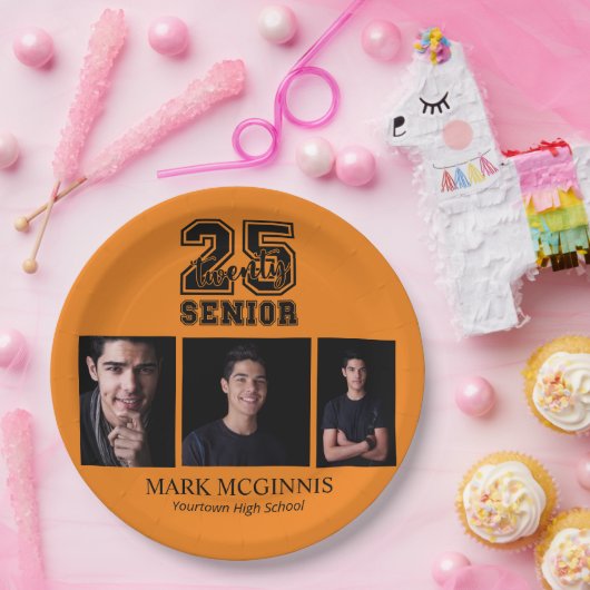 Orange Black Class 2025 Abschluss Foto Pappteller (Party)